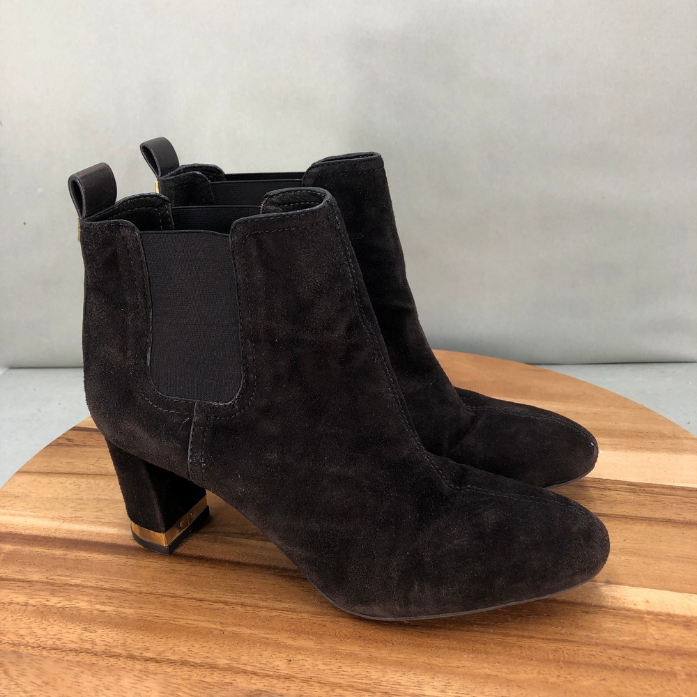 Tory Burch Womens Suede Chelsea Ankle Boots Brown Block Heel Size 9.5 M